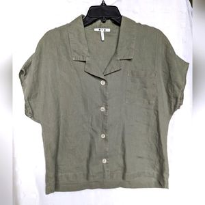 Three Dots 100% Linen Dolman Short Sleeve Boho Beachy Shirt Top